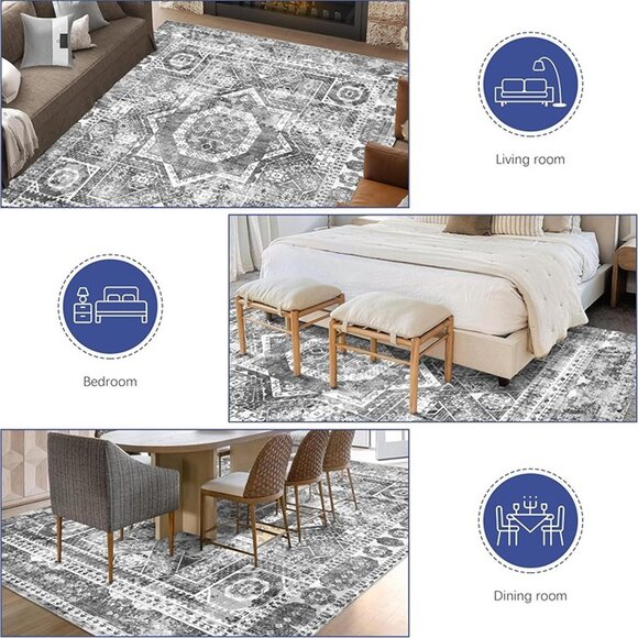 NEW Machine Washable Rug 5' x 7' Vintage Design Area Rugs with Non Slip Rugs - Picture 6 of 9